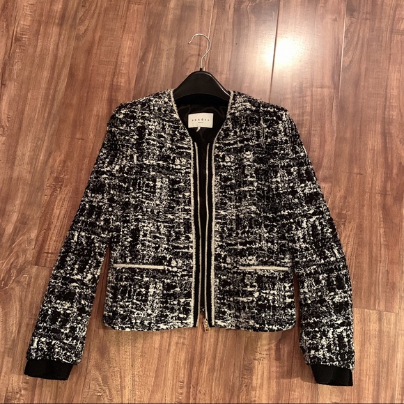Sandro wool blend round neck jacket - Picture 1 of 7